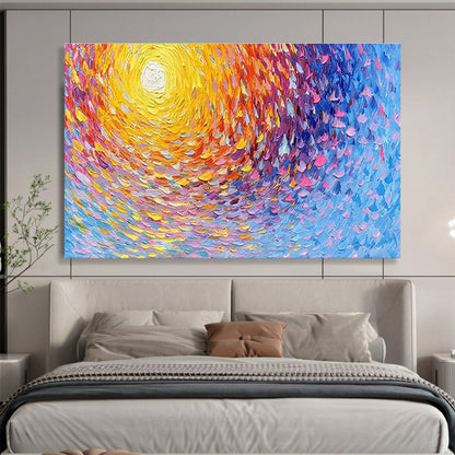 Colorful Spiral Sun - Yellow, Orange & Blue Abstract Painting On Canvas DKH881