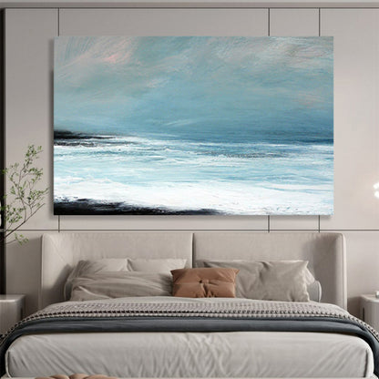 “Light Blue, White, Calm Ocean ‘Serene Seaside Hush’” - Minimalist Seascape Painting On Canvas DLZ032