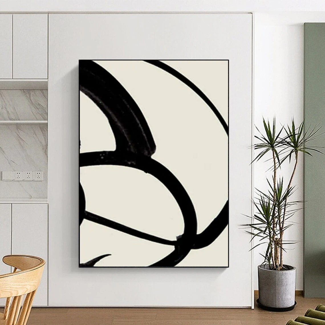 “Intertwined Black Ink Curves” - Abstract Painting On Canvas CT2318