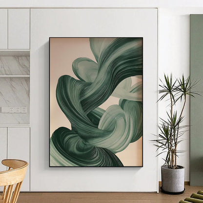 “Swirling Greens Abstract Ribbons” - Modern Abstract Acrylic Art CT1928