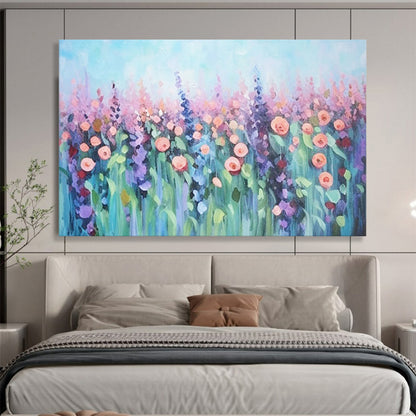 Pastel Flower Field - Impressionist Floral Painting On Canvas DLZ229