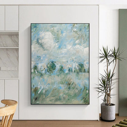 “Blue - Green Abstract Field” - Impressionistic Abstract Landscape Painting CT1982