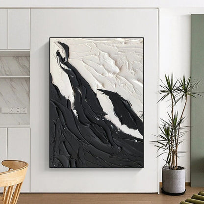 “Black, White Textured Peaks ‘Snowy Majesty’” - Impasto Abstract Painting On Canvas DTP404