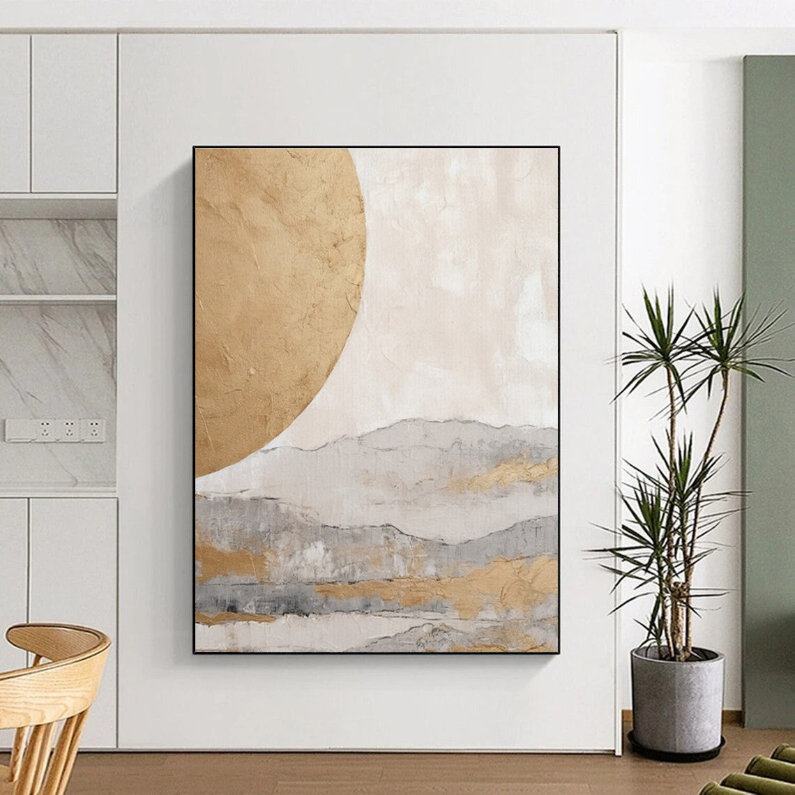 Gold, Gray & White Landscape, “Ethereal Horizons” - Textured Abstract Landscape Acrylic Painting CT0745