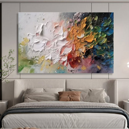 “Textured Blooms” - Multicolor, Thick - Stroked Floral Abstract Painting On Canvas DKH700