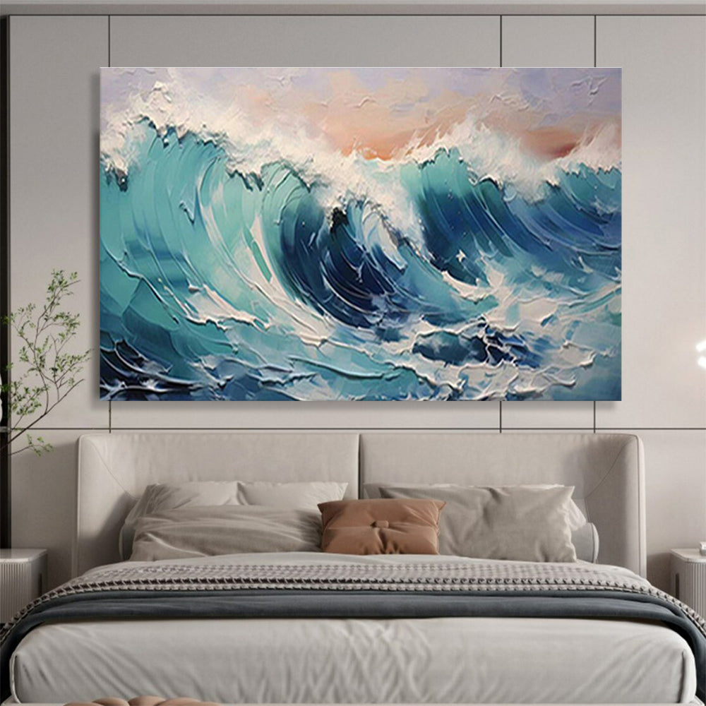 Impasto Ocean Waves at Sunset Painting On Canvas DKH679