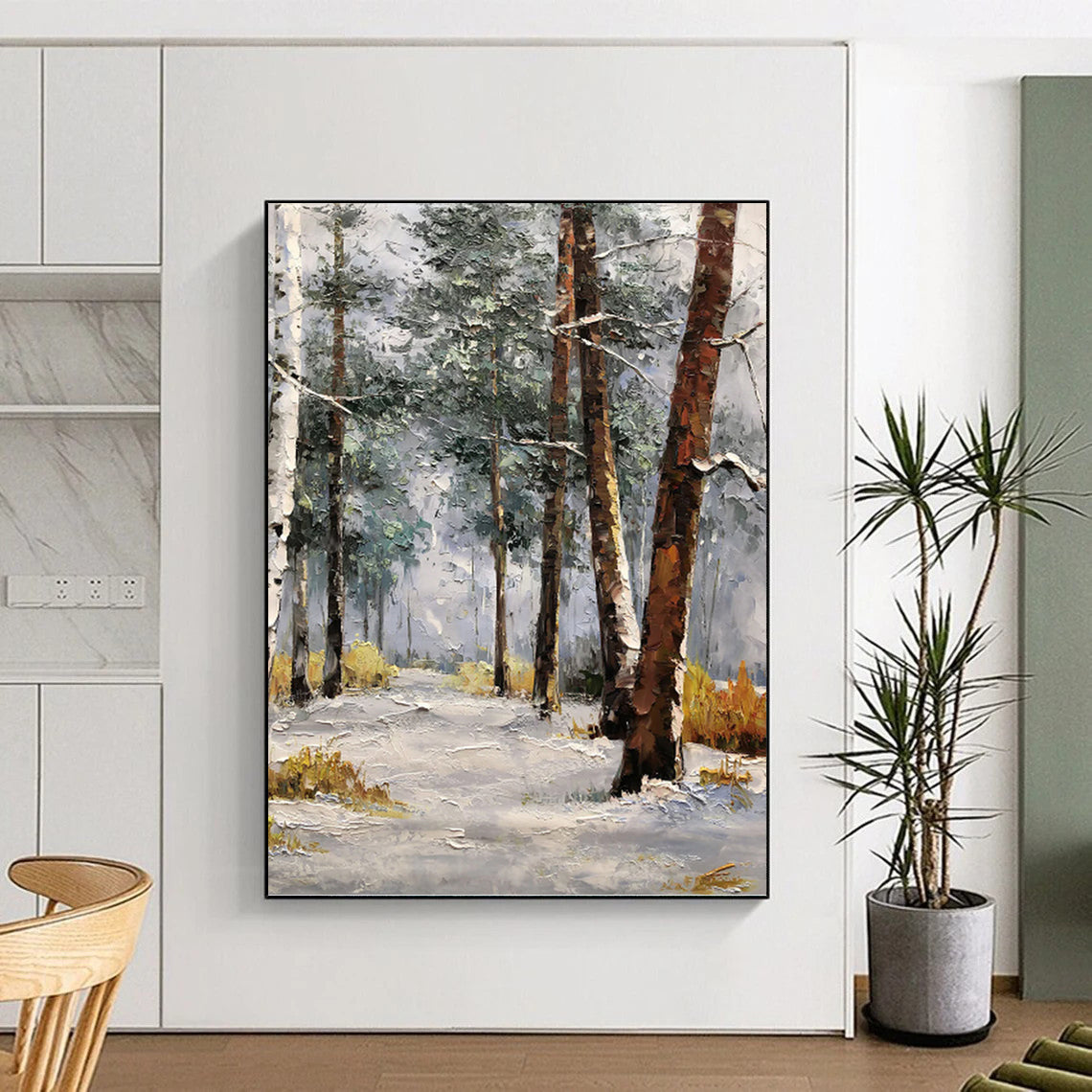 Snowy Forest Path - Winter Landscape Oil Painting On Canvas DKH1274