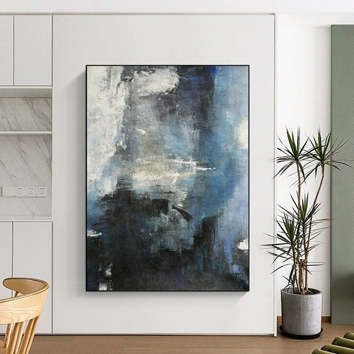 “Moody Blue & Gray Abstract” - Abstract Painting On Canvas CT2335