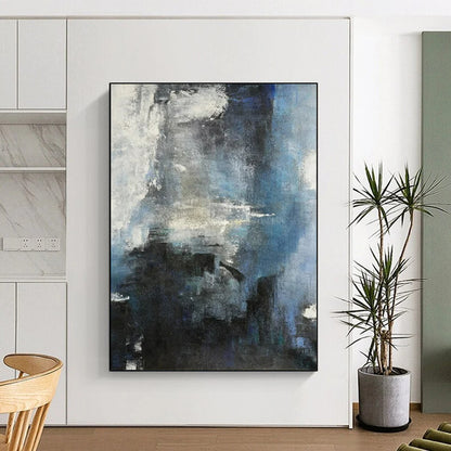 “Moody Blue & Gray Abstract” - Abstract Painting On Canvas CT2335