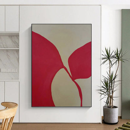 “Red Petal - like Forms on Light Background” - Minimalist Abstract Painting On Canvas DKH1080