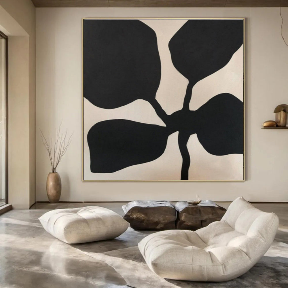 “Black - Beige Leaf Silhouette” – Abstract Leaf Silhouette Art CT0993