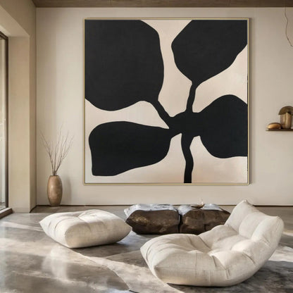 “Black - Beige Leaf Silhouette” – Abstract Leaf Silhouette Art CT0993