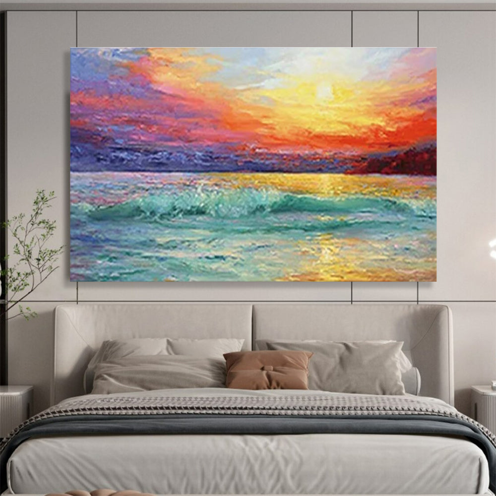 “Sunset Beach Waves” - Realistic Seascape Painting On Canvas DKH859