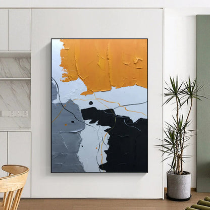 Orange, Gray, Black, and Line Abstract - Abstract Painting On Canvas DKH1334