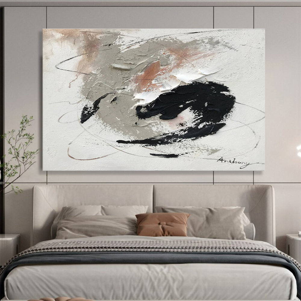 Textured Gray and Black Abstract Painting On Canvas DKH312