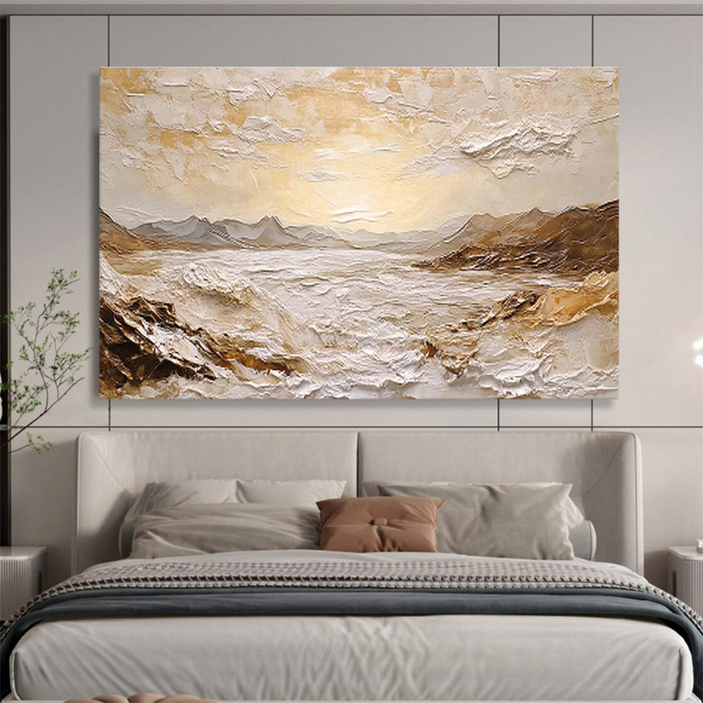 “Textured Golden Landscape” Impasto Scenic Painting On Canvas DKH458