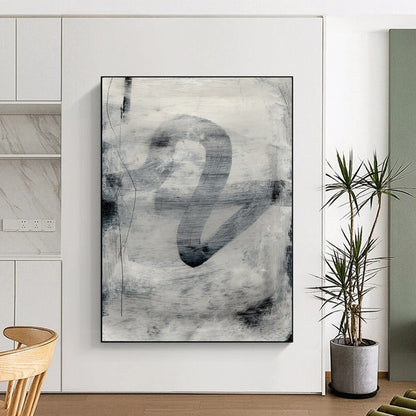 “Monochrome Gray Abstract Swirl” - Minimalist Abstract Painting On Canvas DTP189
