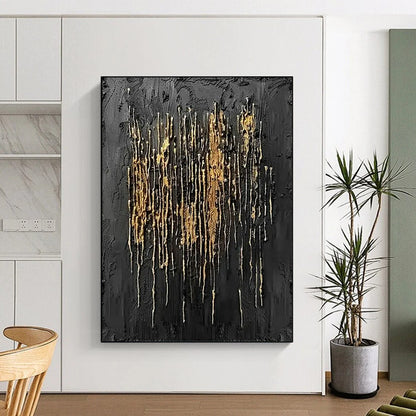 “Black & Gold Textured Abstract” - Abstract Painting On Canvas CT2358
