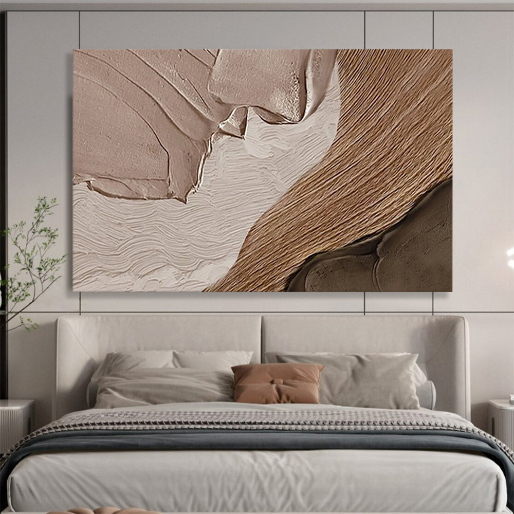 “Brown - Beige Textured Abstraction” Minimalist Impasto Painting On Canvas DKH467