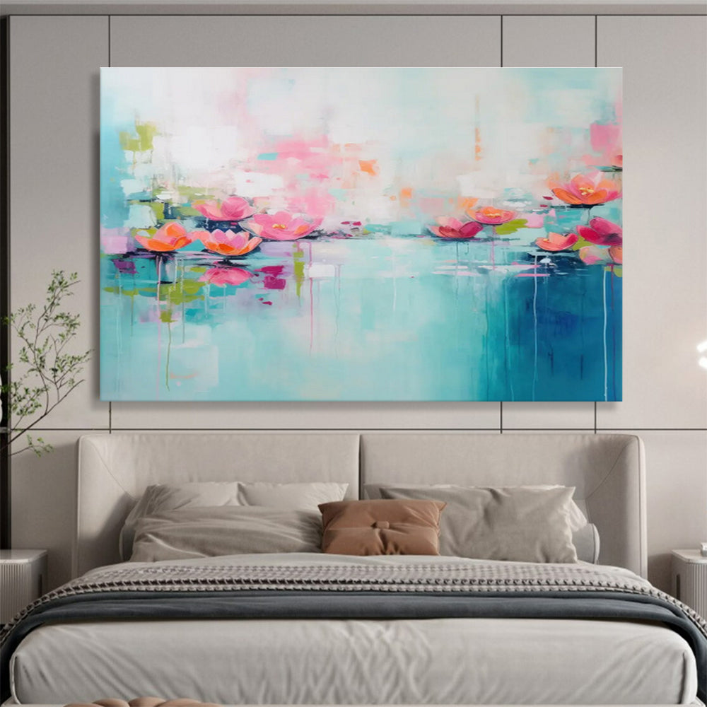 “Blush Lotus Pond” Impressionist - Inspired Oil Painting On Canvas DKH493