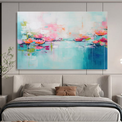 “Blush Lotus Pond” Impressionist - Inspired Oil Painting On Canvas DKH493