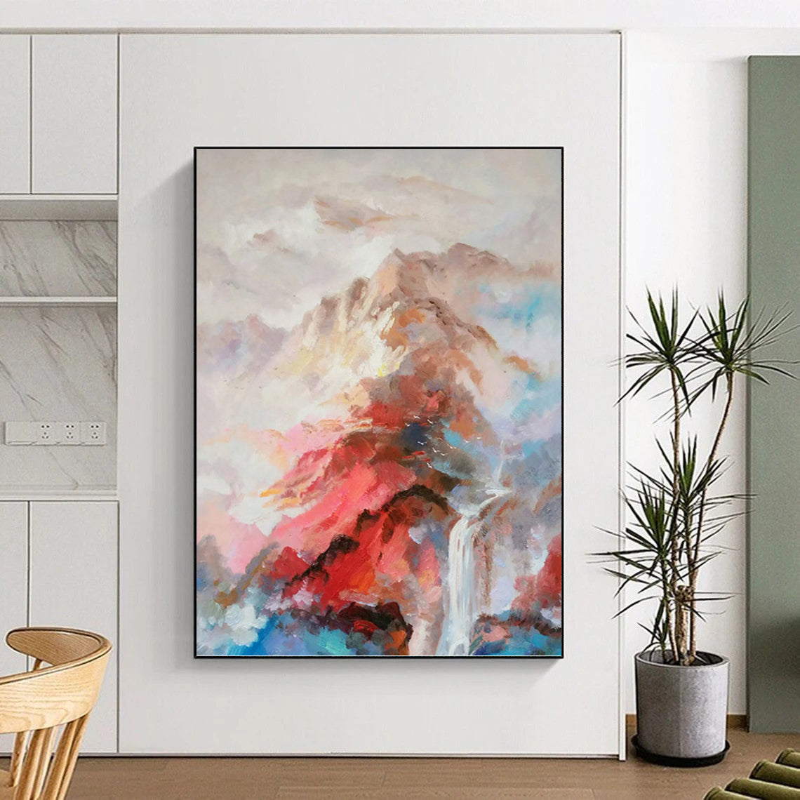Colorful Mountain and Waterfall Landscape - Expressive Landscape Painting On Canvas DKH1348