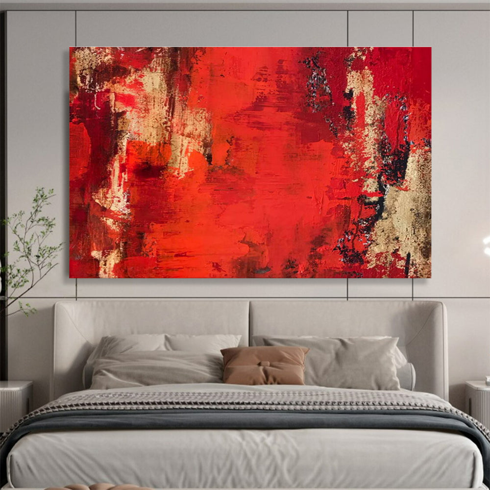 Dynamic Red and Beige Abstract Painting On Canvas DKH296