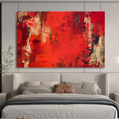 Dynamic Red and Beige Abstract Painting On Canvas DKH296
