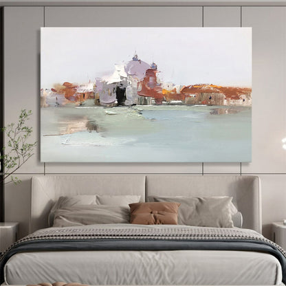 Impressionistic City by Water - Impressionistic Cityscape Painting On Canvas DKH631