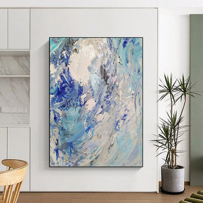 Turquoise and White Impasto Waves - Abstract Impasto Painting On Canvas DKH1288
