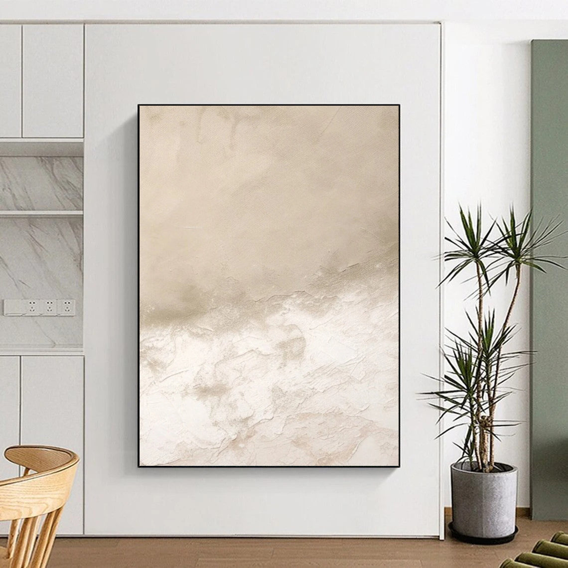 “Beige - White Textured Abstract” - Minimalist Abstract Painting On Canvas DTP078