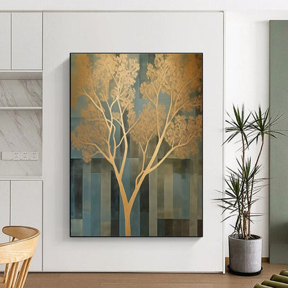 “Gold - Blue Abstract Tree” ，Abstract Acrylic Painting CT0827
