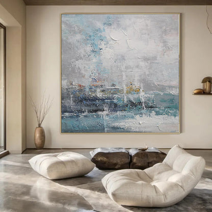 “Soft Blue and Gray Textured Seascape” – Impasto Seascape Painting CT1117