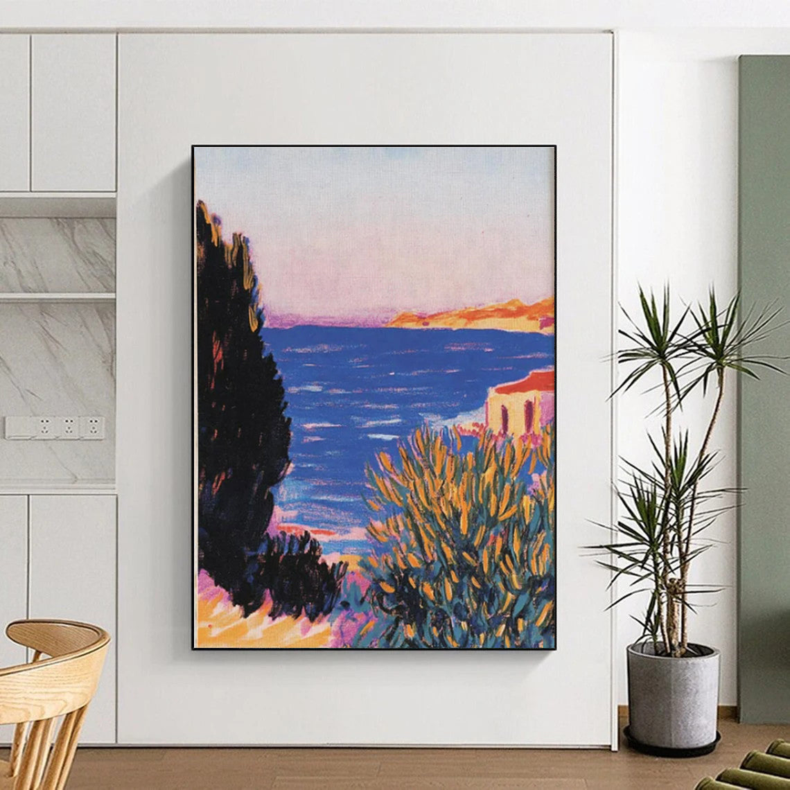 “Coastal View: Vivid Fauvist Landscape” ，Fauvist Landscape Oil Painting CT0878