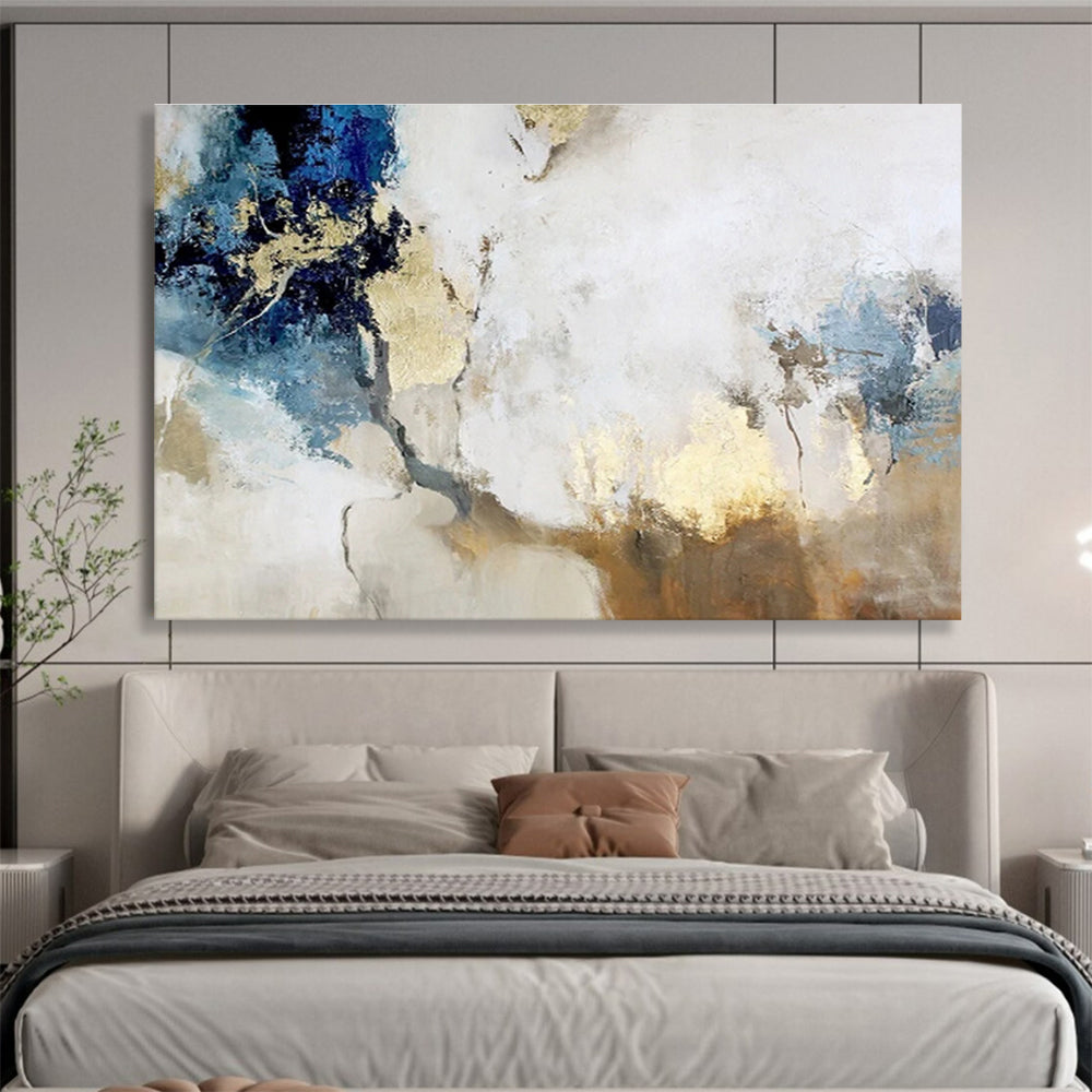 “Blue - Gold Abstract Repetition” Abstract Acrylic Painting On Canvas DKH509