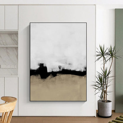 “Black - White - Beige Abstract” - Black, White & Beige Subtle Painting On Canvas DKH0965