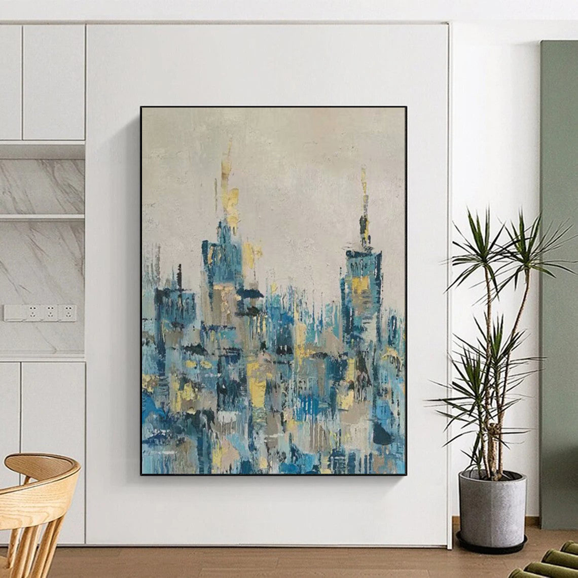 “Cityscape in Blue and Gold” – Impressionistic Urban Oil CT2080