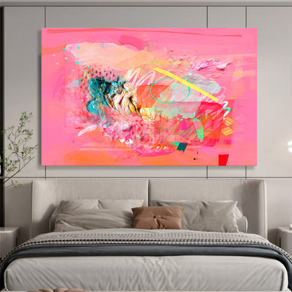 “Pink - Based Abstract Collage - Textured Layers and Colorful Accents” Painting On Canvas DKH028