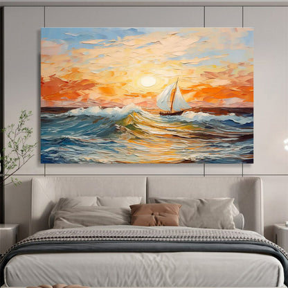 Sailboat at Sunset - Impressionistic Seascape Painting On Canvas DKH625