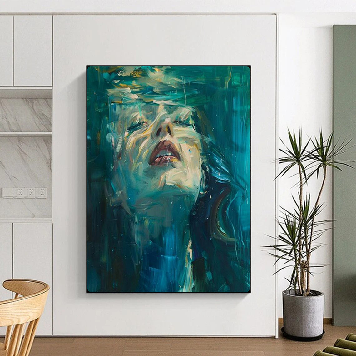 “Underwater Serenity in Teal” – Impasto Portrait Painting On Canvas CT2121