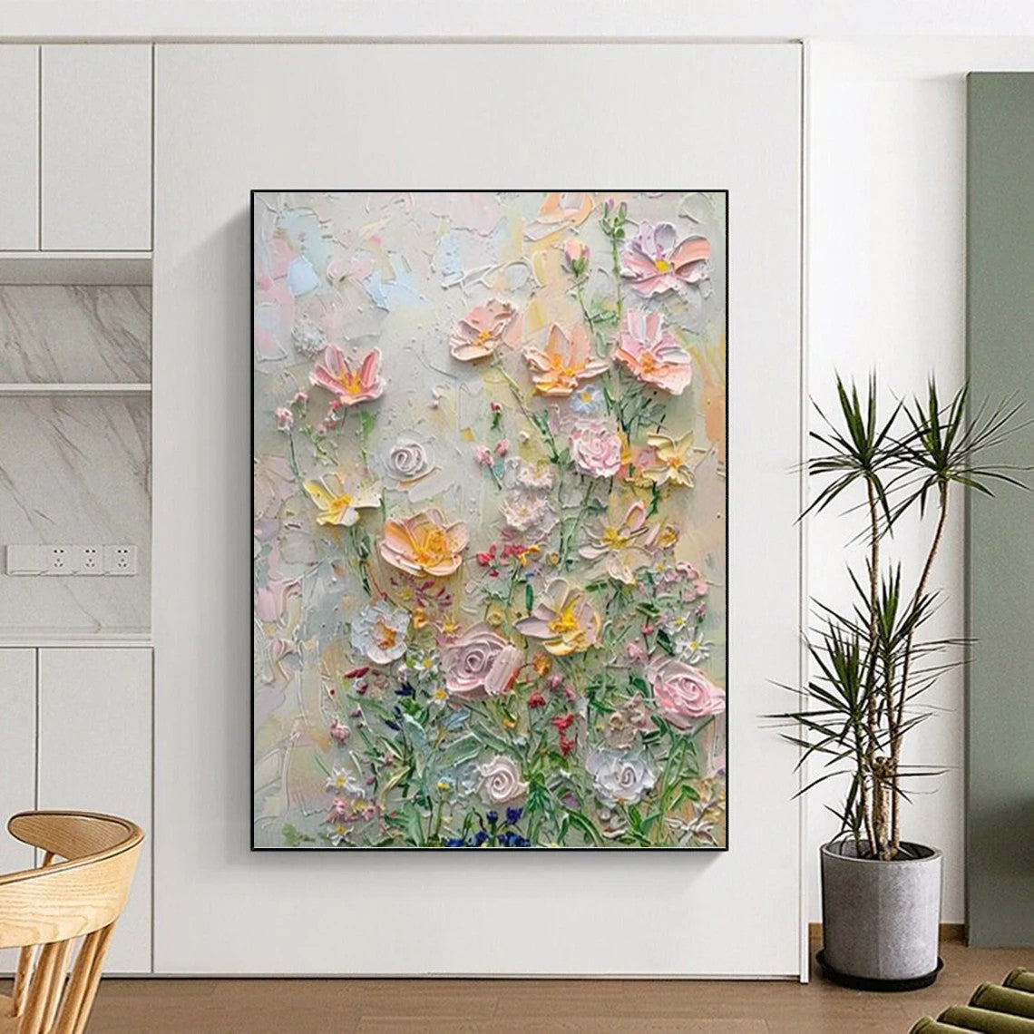 Impasto Flower Garden in Pastels - Impasto Floral Painting On Canvas DKH1384