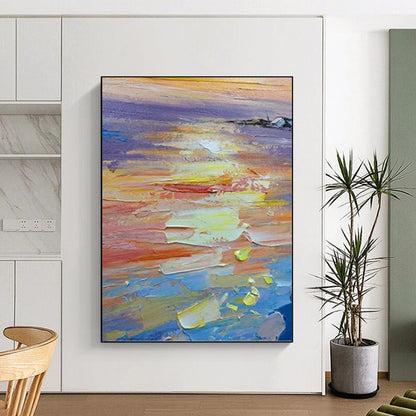 “Textured Sunset Impasto” - Colorful Impressionistic Seascape Painting DKH1040