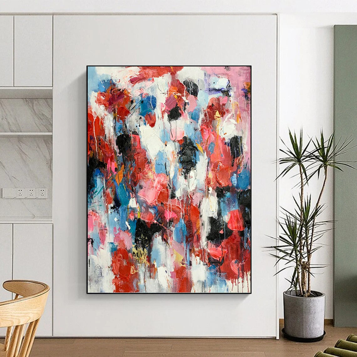 “Crimson & Blue Drip Symphony” - Red & Blue Abstract Expressionist Drip Painting On Canvas DKH1585