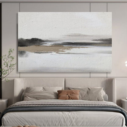Minimalist Gray Landscape - Gray, White & Brown Landscape Painting On Canvas DKH911