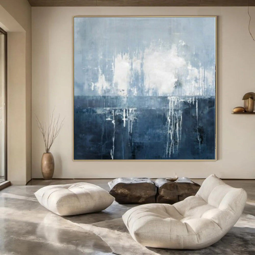 “Blue - Gray Abstract Drips” – Abstract Expressionist Painting CT1138