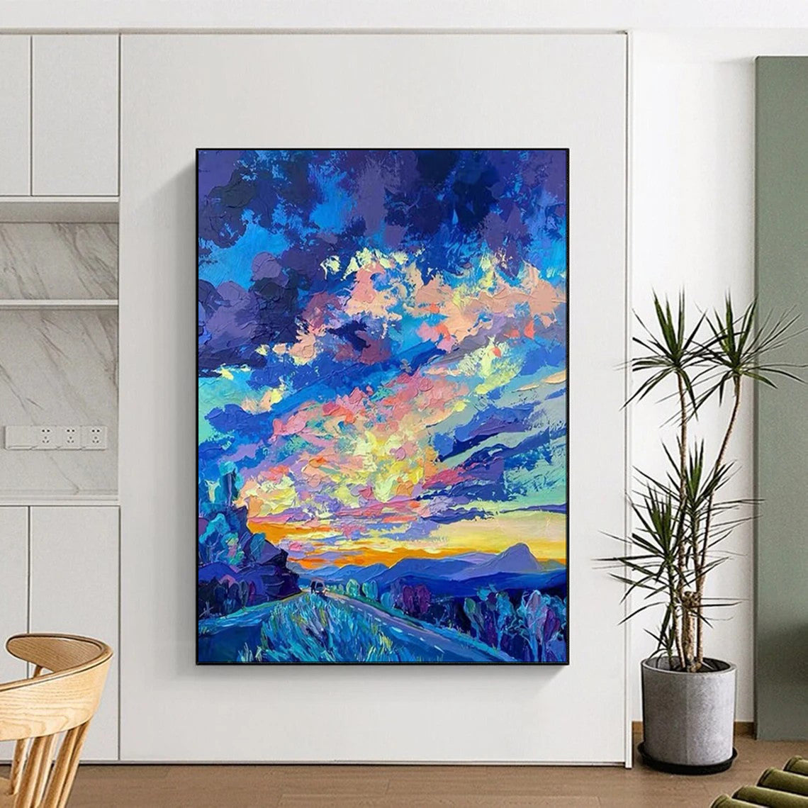 “Vibrant Sunset Road” – Impressionistic Landscape Painting On Canvas CT2112