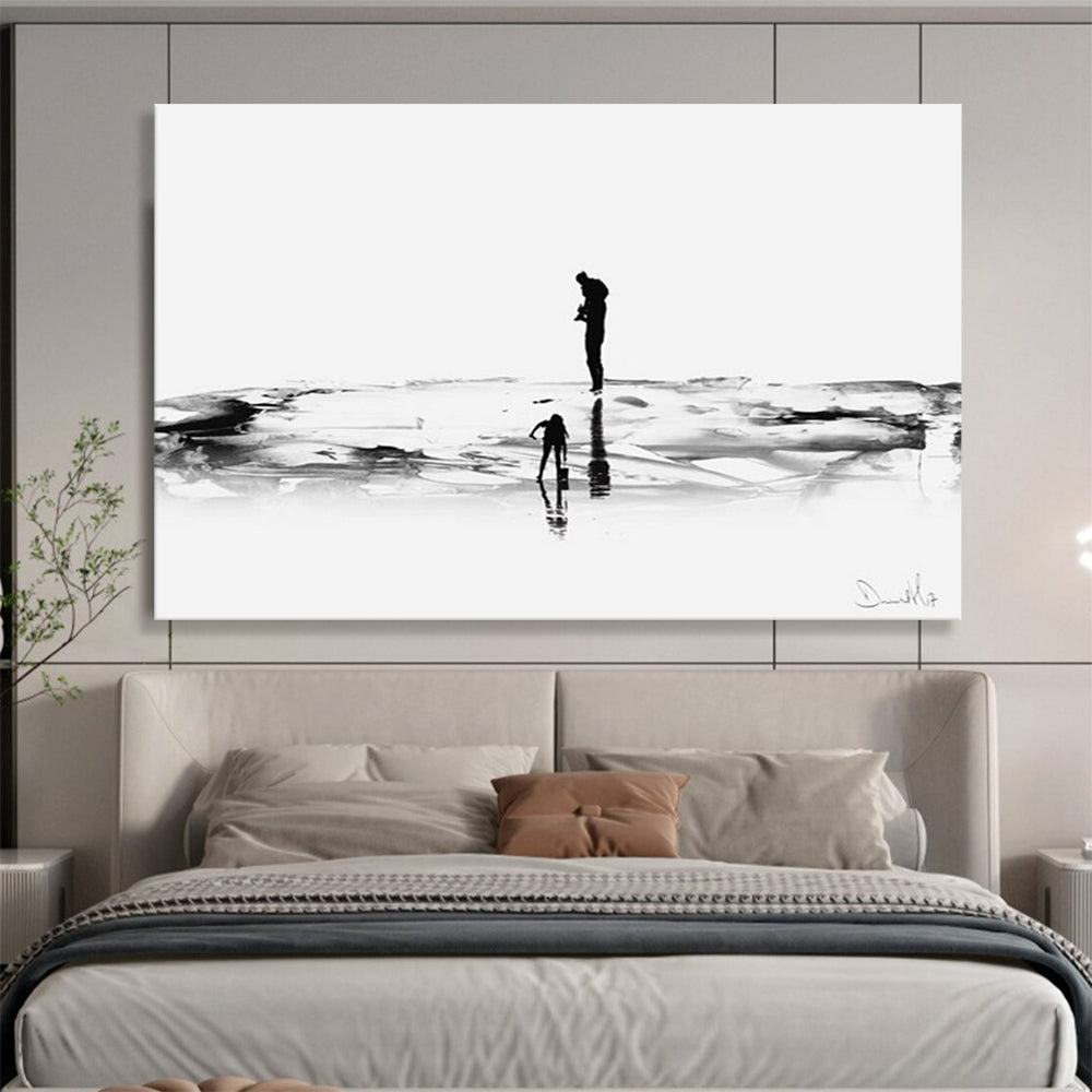“Silhouette Beach Scene” Monochrome Landscape Painting On Canvas DLZ114