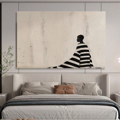 Silhouette in Striped Cloak Black - and - White Painting On Canvas DKH228