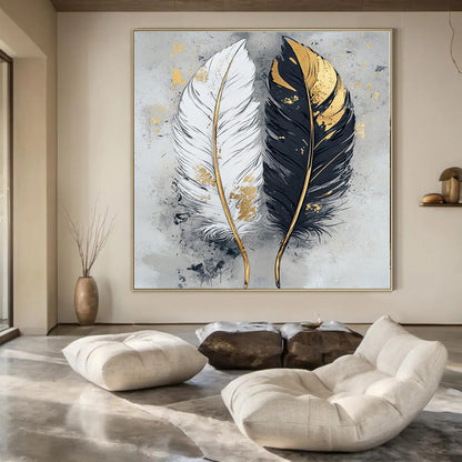Gold - Accented Feathers - Abstract Nature Mixed - Media CT1262