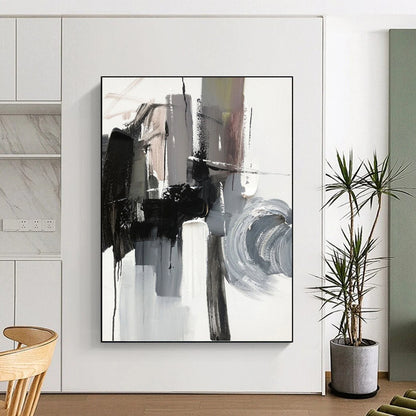 Monochrome Abstract Forms - Abstract Minimalist Painting On Canvas DKH1271